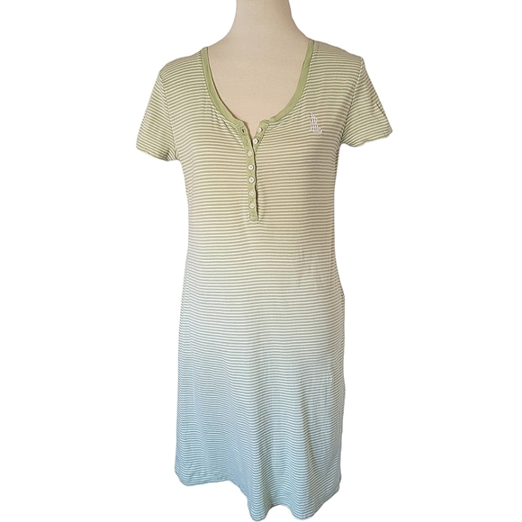 Vintage - Lauren Ralph Lauren Lime and White Stripe Tee Shirt Dress - Picture 1 of 6